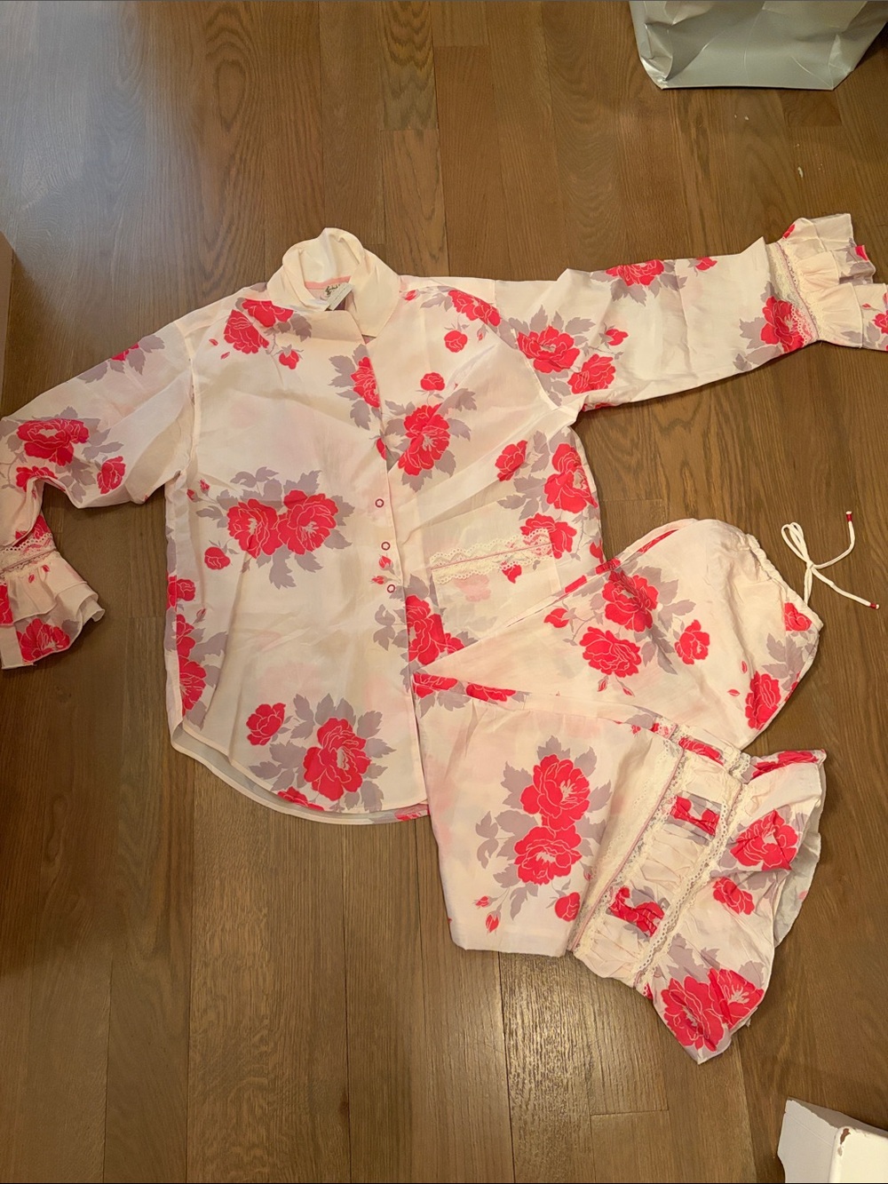 Free People Floral Button-Up Pajama Set in Pink and White